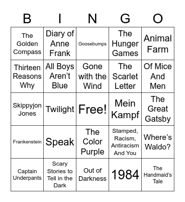 Banned Books Bingo Card