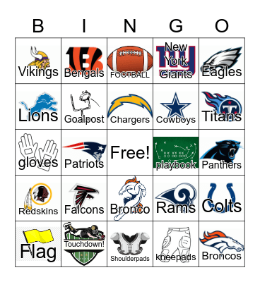 NFL football teams Bingo Card