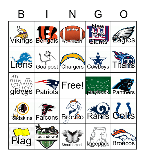NFL football teams Bingo Card