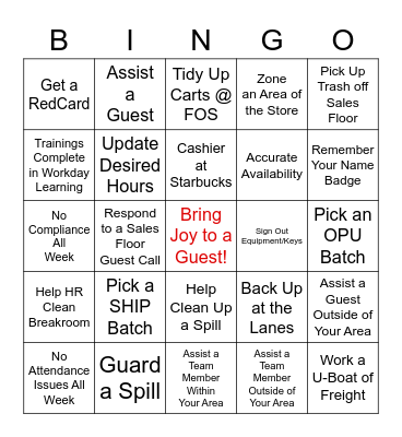 Team Member Giving Bingo Card