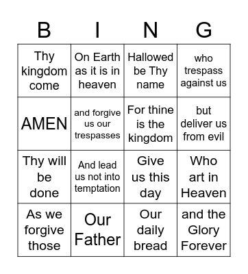 The Lord's Prayer BINGO Card