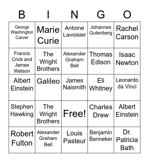 Scientist Bingo Card