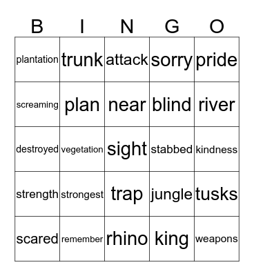 The elephant has small eyes Bingo Card