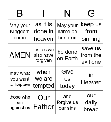 The Lord's Prayer 2 BINGO Card
