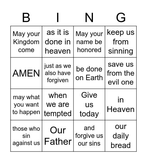 The Lord's Prayer 2 BINGO Card