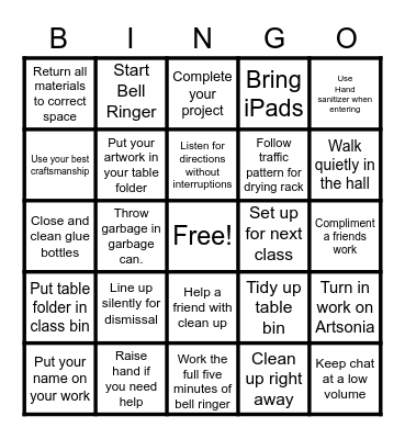 Art Party Bingo Card