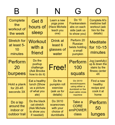 Fit for Fall Bingo Card