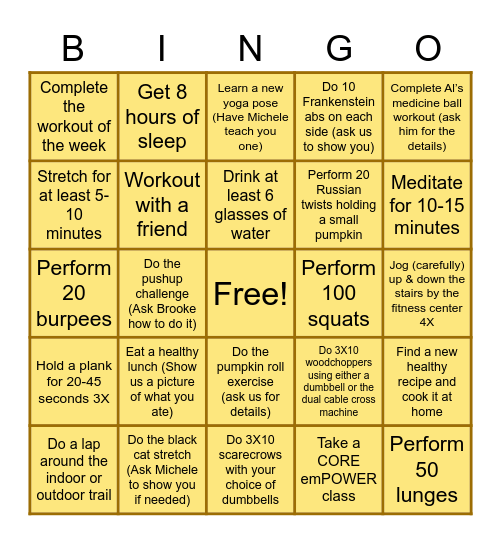 Fit for Fall Bingo Card
