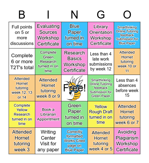 ENG 101- Prof. B Sabau Bingo Card