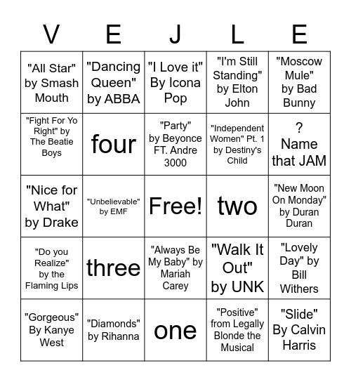 "That's My Jam" Bingo Card