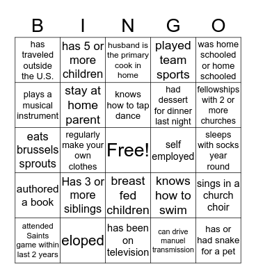 Women of Worth Bingo Card