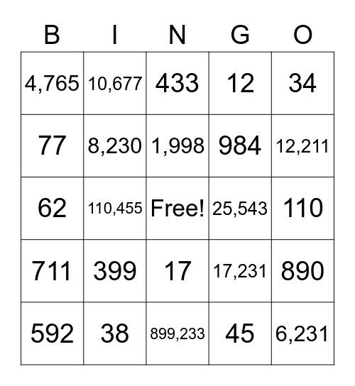 Rounding Bingo! Bingo Card