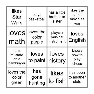 Find a classmate who... Bingo Card