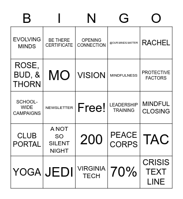Welcome Orientation Bingo Card