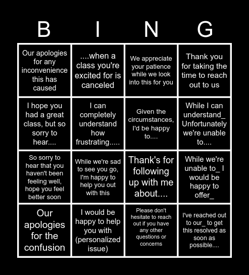 Empathy Statements Bingo Card