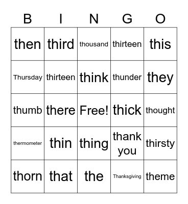 TH Initial Bingo Card