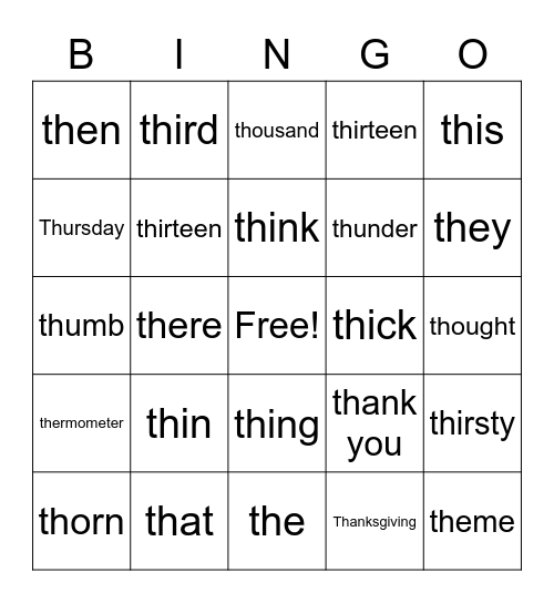 TH Initial Bingo Card