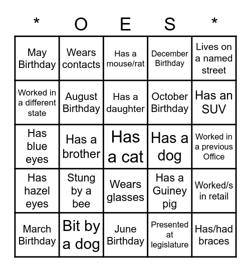 OES Retreat Ice Breaker Bingo-ish Bingo Card