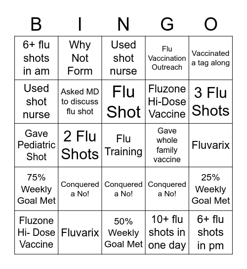 Flu Shot Bingo Card