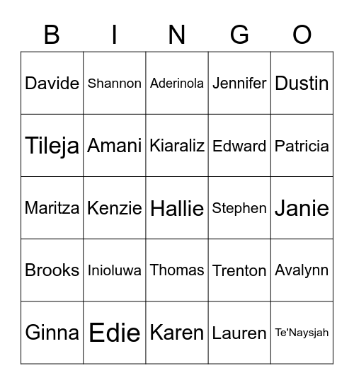 ASL Alphabet Practice (Names) Bingo Card