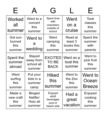 EAGLE! Bingo Card