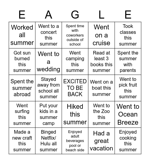 EAGLE! Bingo Card