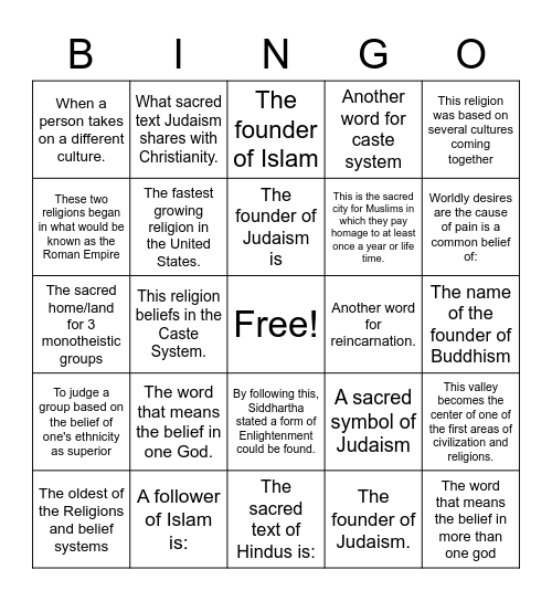 Recall and Review: Find someone who knows Bingo Card