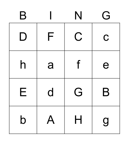 Letters Bingo Card