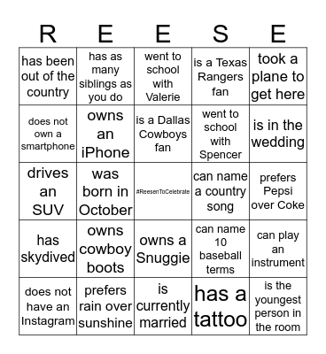 Rehearsal Dinner Bingo! Bingo Card