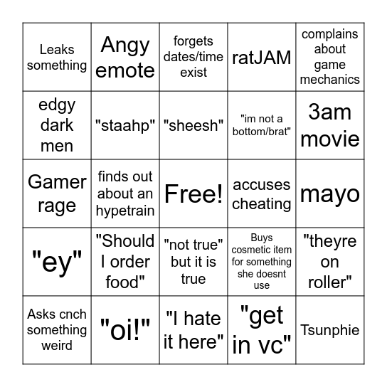 Euphie Bingo Card