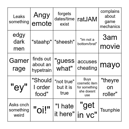 Euphie Bingo Card