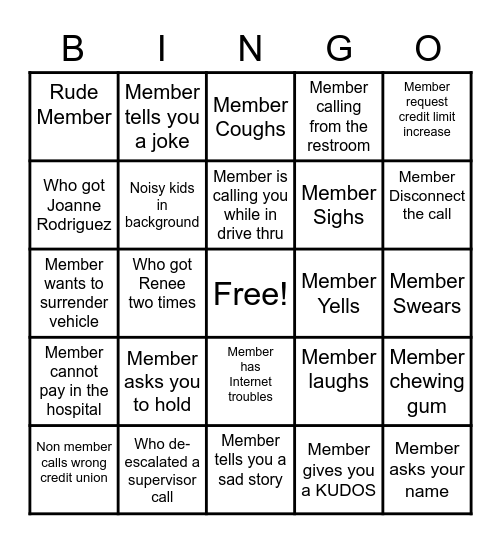 TW Contact Center Bingo Card