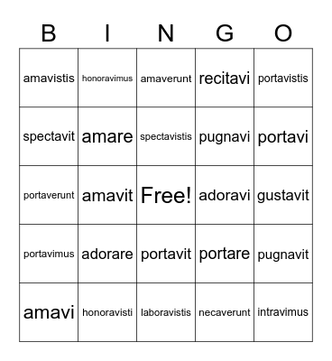 Perfect Tense Verbs Bingo Card