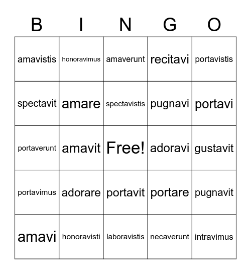 Perfect Tense Verbs Bingo Card