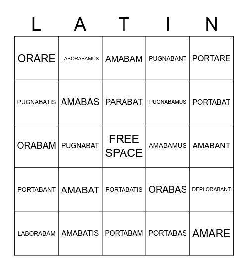 Imperfect Tense Verbs Bingo Card