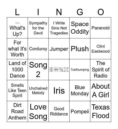 Songs That Don't have the Title in the Lyrics Bingo Card