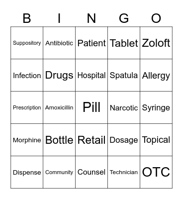 Pharmacy Bingo! Bingo Card