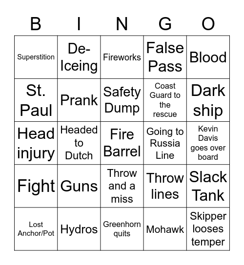 Deadliest Catch Bingo Card