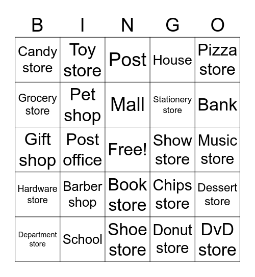Places in town Bingo! Bingo Card