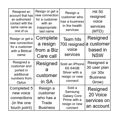 AM SALES BINGO Card
