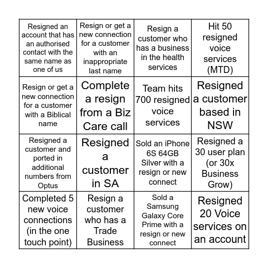 AM SALES BINGO Card