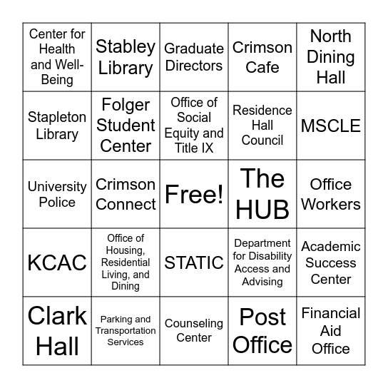 Campus Resources Bingo! Bingo Card