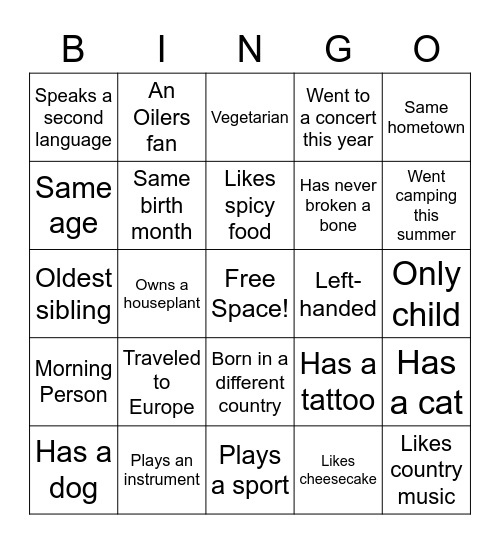 Icebreaker Bingo Card