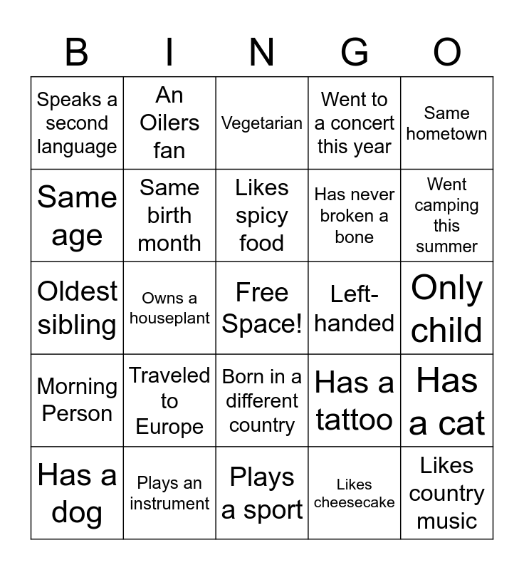 Icebreaker Bingo Card