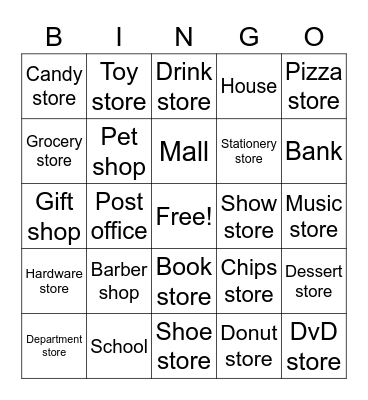 Places in town Bingo! Bingo Card