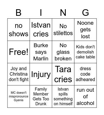 Andrew Wedding Bingo Card