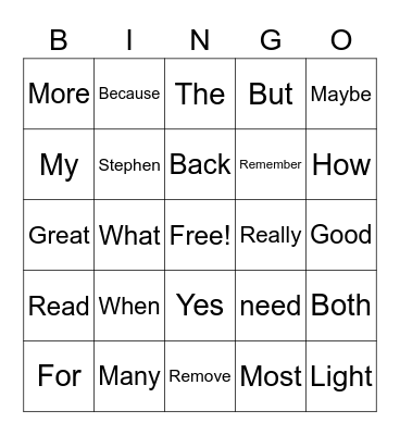 Test 1 Bingo Card