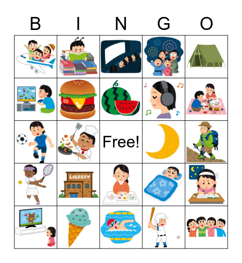 Summer Vacation Bingo! Bingo Card