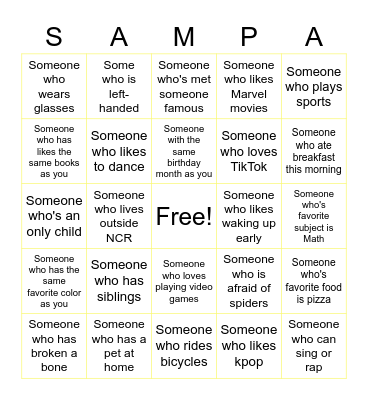 Sampaguita Bingo Card