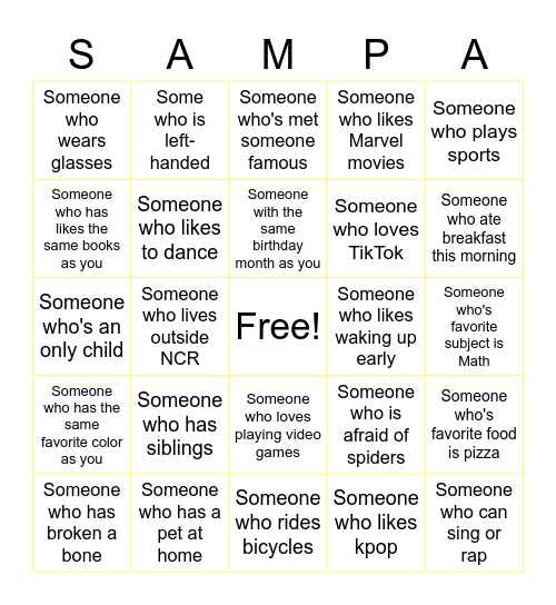Sampaguita Bingo Card